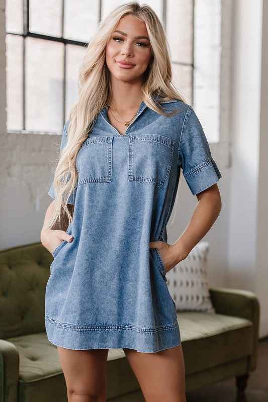 Short Sleeve Collared Pocket Denim Mini Dress 23287774_25a00723-81e9-4e3a-8fed-63547e5a3fc8