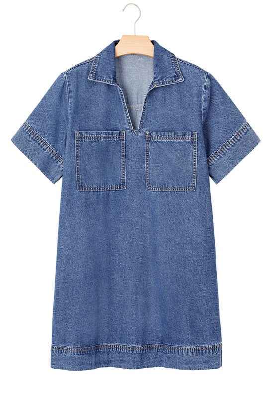 Short Sleeve Collared Pocket Denim Mini Dress 23287774_2dabdacd-74dc-4514-8435-6a2aae85a53e