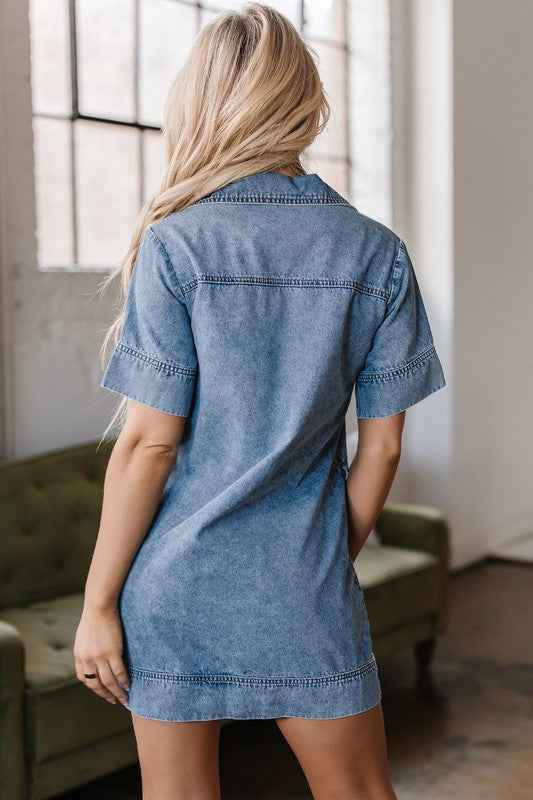 Short Sleeve Collared Pocket Denim Mini Dress 23287774_5e77dc9a-210d-4296-b329-c306d909a57b
