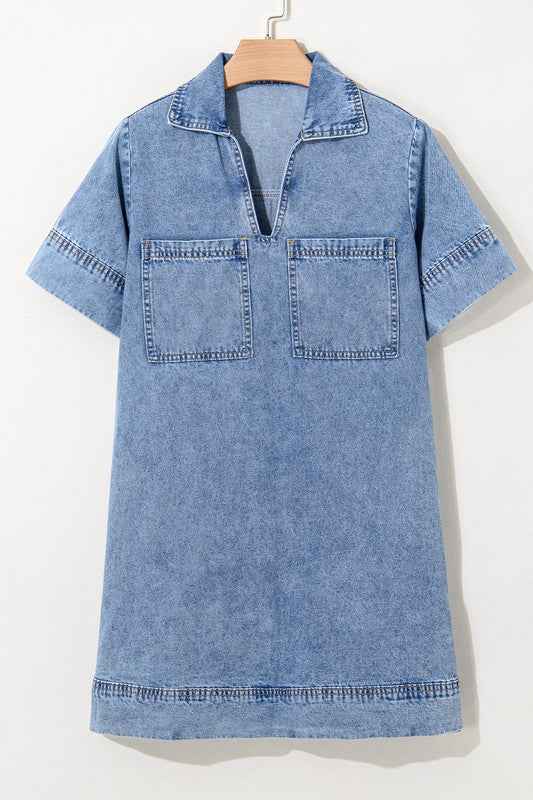 Short Sleeve Collared Pocket Denim Mini Dress 23287774_6c98744c-d73b-4c9d-90d1-1f44c528c03c