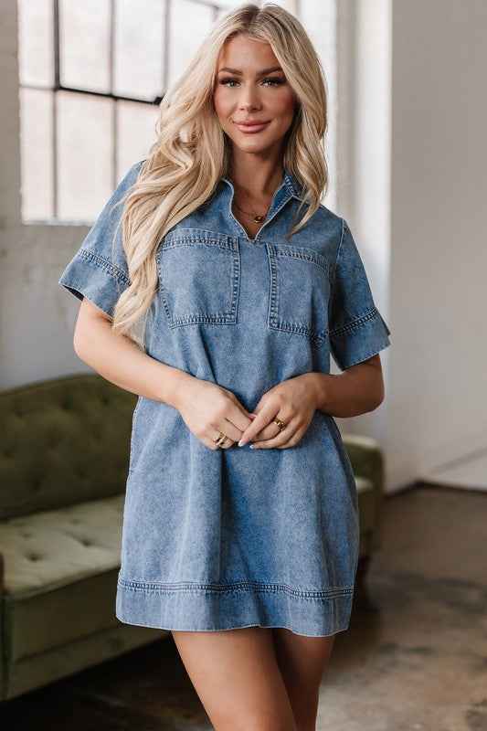 Short Sleeve Collared Pocket Denim Mini Dress 23287774_9af973d3-ba9d-4827-93d4-85ab1c220ca1