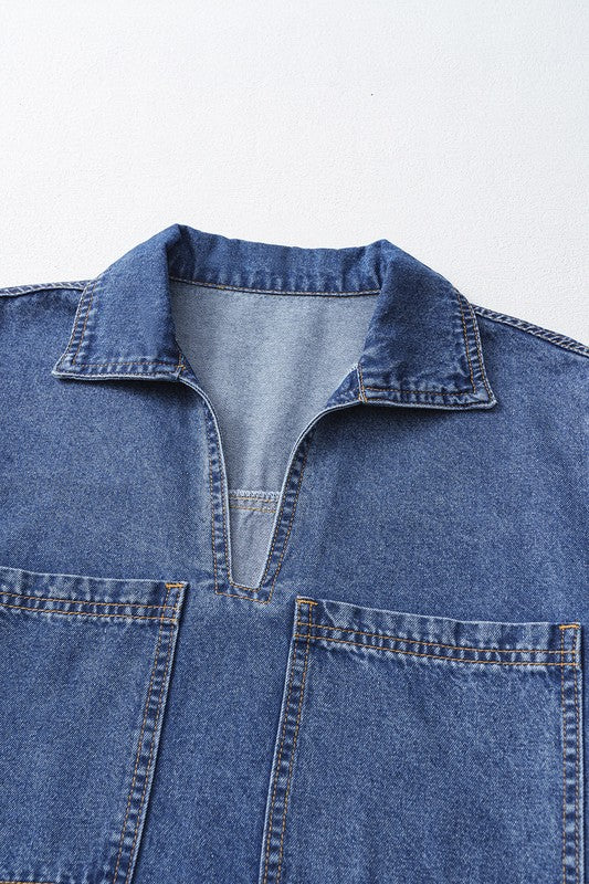 Short Sleeve Collared Pocket Denim Mini Dress 23287774_a831aec2-d452-4deb-aacb-d6f554fb496e