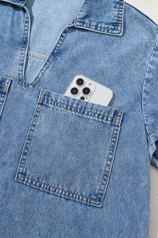 Short Sleeve Collared Pocket Denim Mini Dress 23287774_eaa9e38e-0288-45b7-a4d2-3b9719e93849
