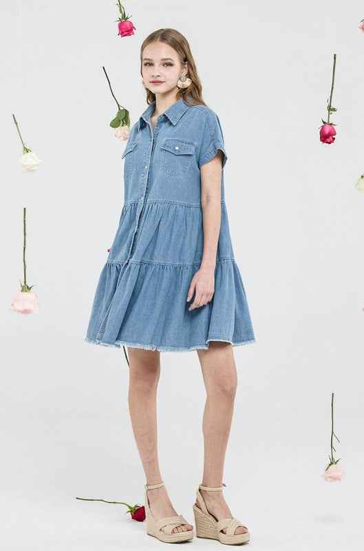 Button Down Tiered Babydoll Denim Shirt Dress Lt.Denim 23506235_418f8b8f-d2c1-42e4-9d0f-aeb02f373739