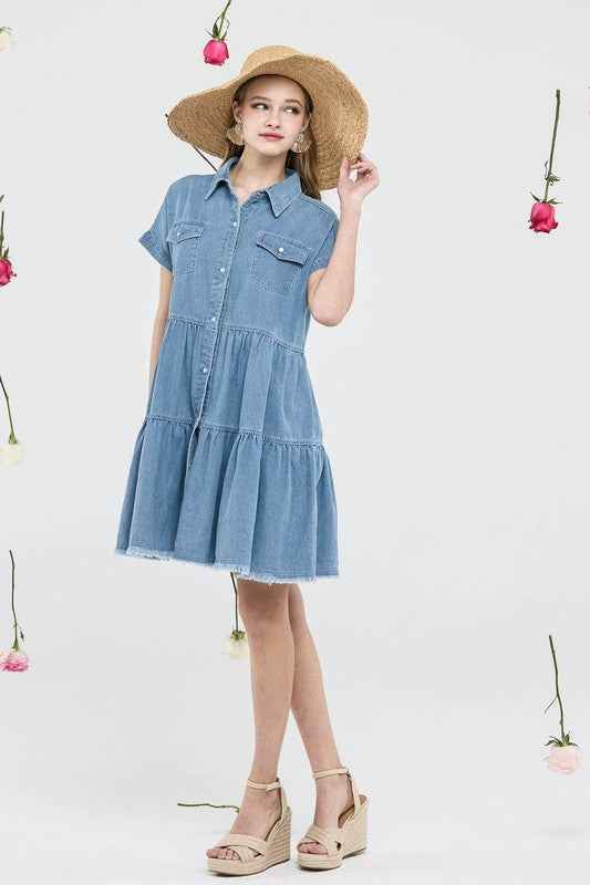Button Down Tiered Babydoll Denim Shirt Dress 23506235_a00f957f-011b-40be-9617-3e970492864f