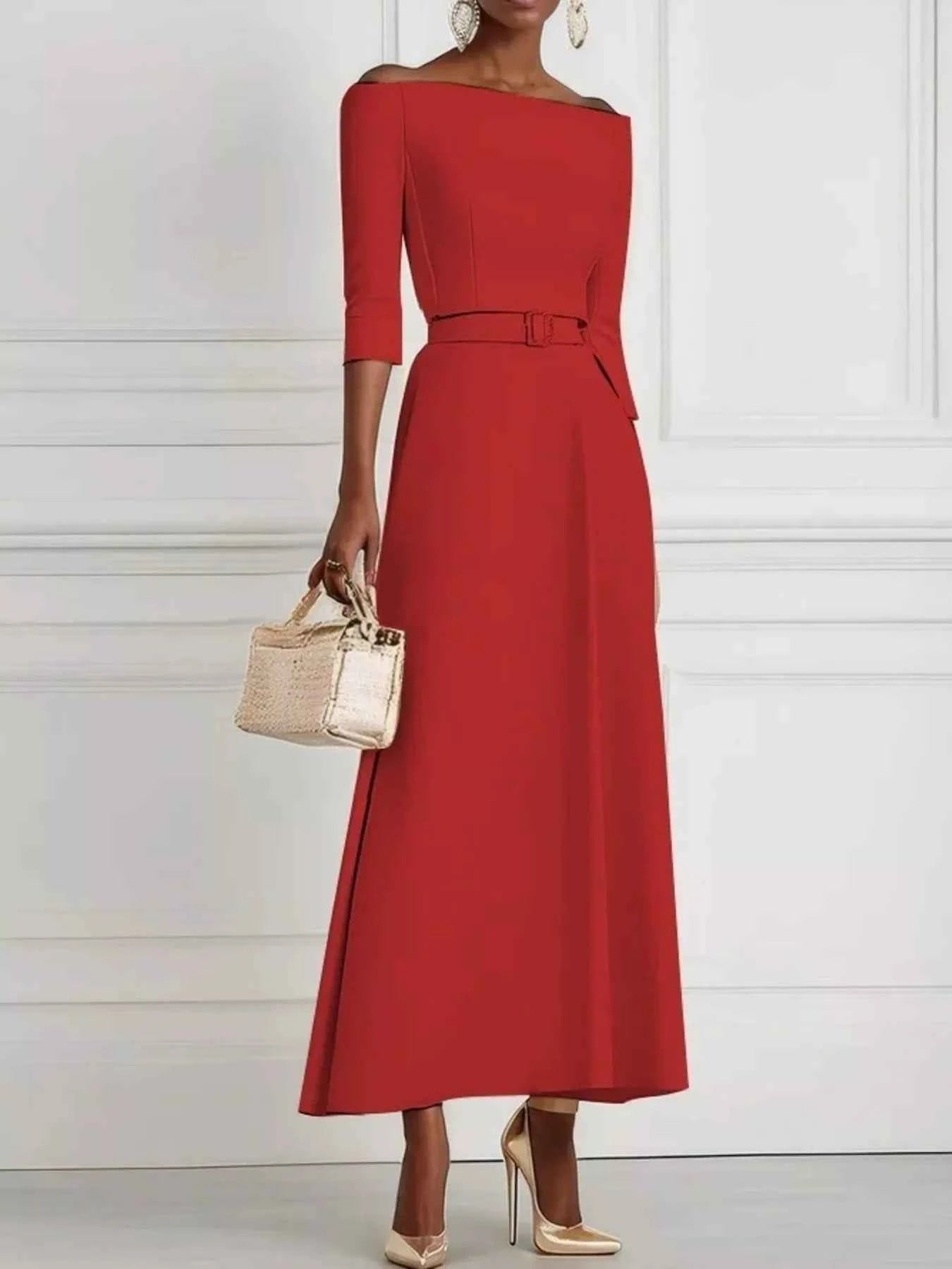 Elegant Off-Shoulder Belted Maxi Dress Red 236a98a3f2fe4aef93f0275178343461-Max-Origin