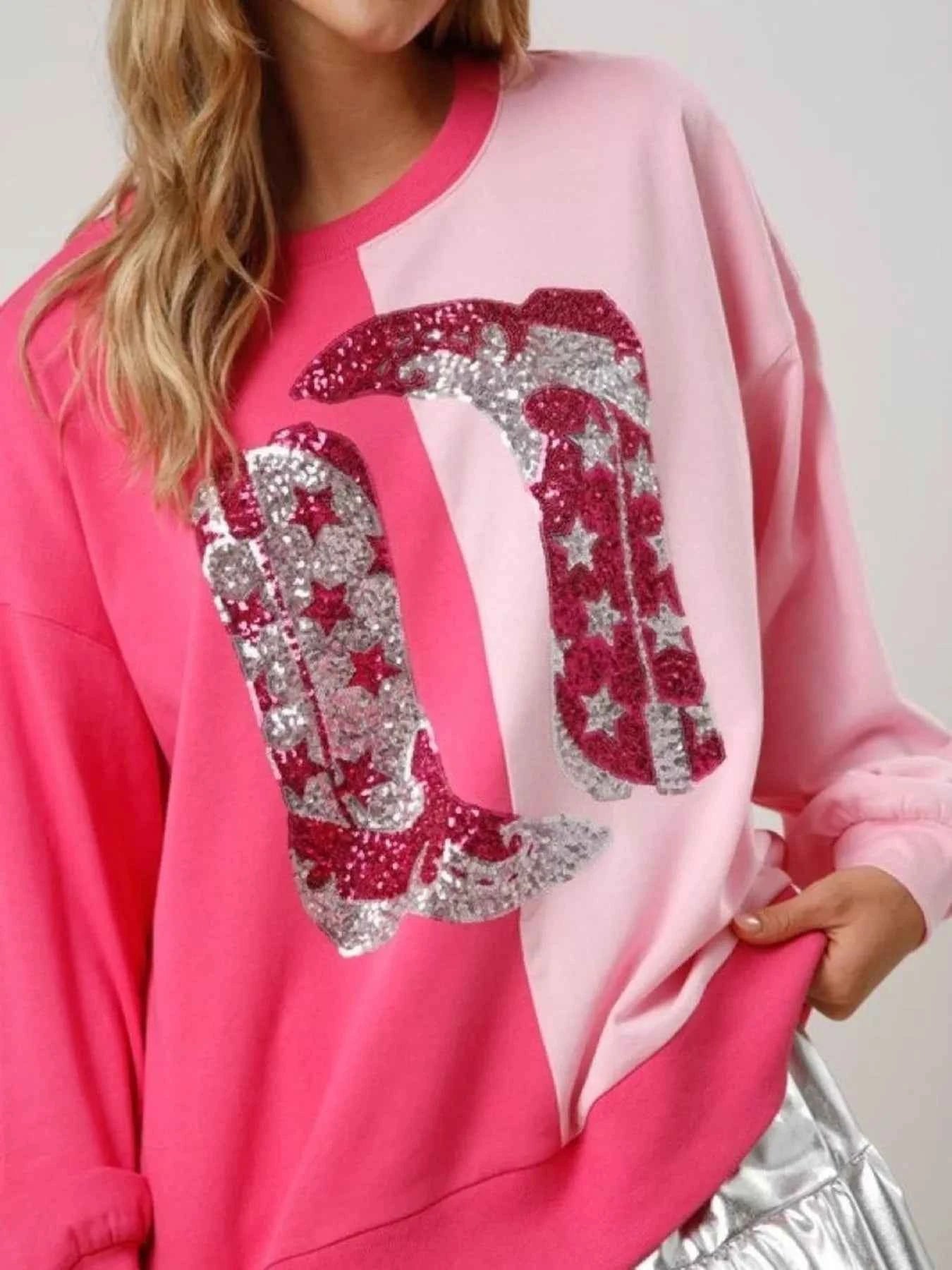 Sequin Boots Color Block Sweatshirt 23ee543e-b1f2-4dc3-919a-8f7d2e35e63f-Max-Origin
