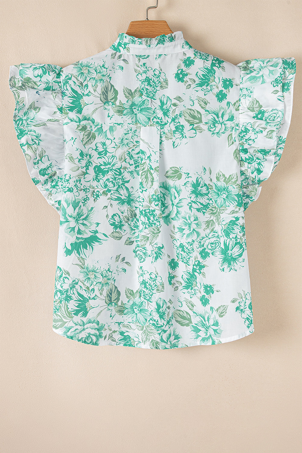 Sky Blue Floral Print Ruffle Sleeve Frill Shirt 2405bfd7eb854763