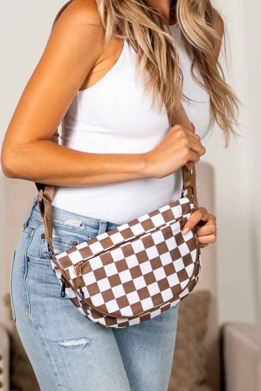 Olivia Nylon Checkered Foldover Crossbody Mocha OneSize 24279550_3d263dce-f334-472f-9fca-591d6960e938
