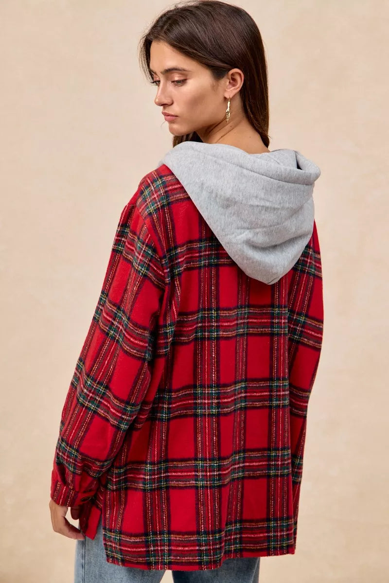 BiBi Brushed Plaid Hooded Jacket 242ae94c22d743b79329d8d0d2f0ce90-Max-Origin