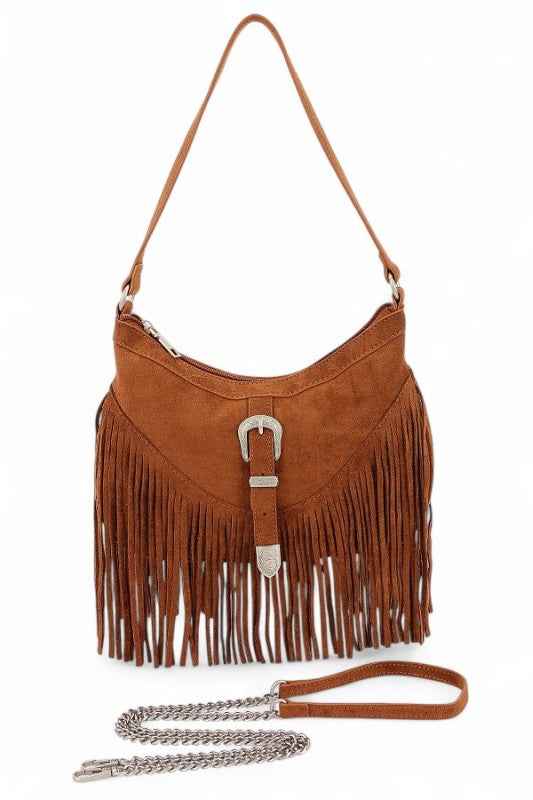 Western Buckle Faux Suede Fringe Bag Coffee O S 24694649_9f9fab6e-d573-46d3-9a72-0a97174c362f