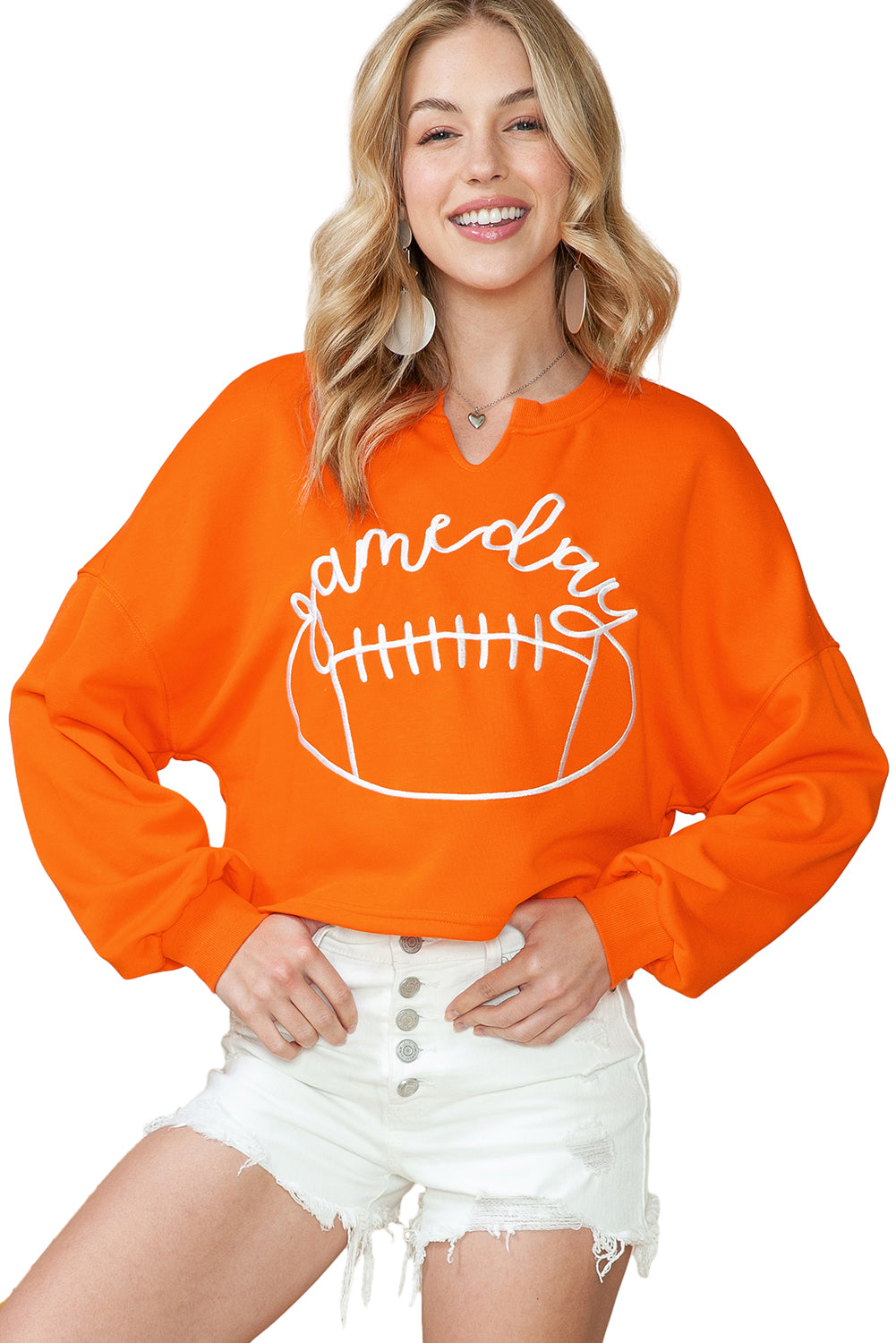 Orange Game Day Lettering Rugby Notched Neck Cropped Sweatshirt 24e1b65289f1eb80