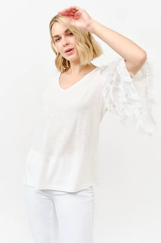 And The Why Feather Detailed 3/4 Sleeve Slub Top 2540e0081c7a4660bc4cf2143b5384e7-Max-Origin
