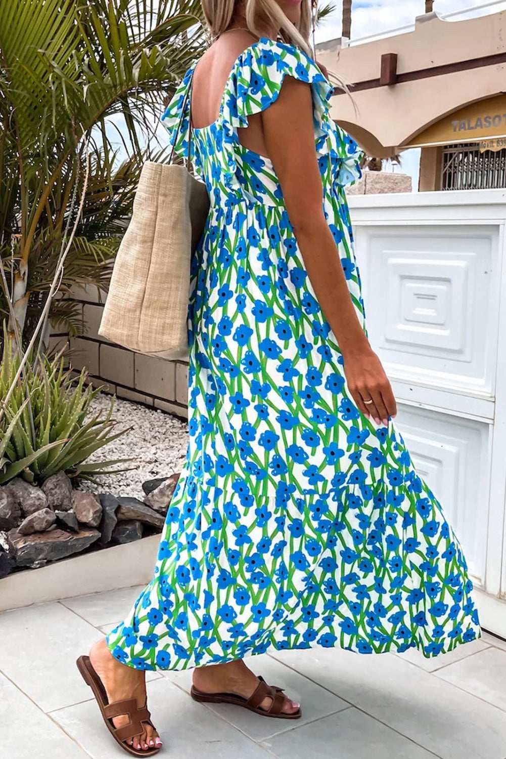 Blue Floral Print Square Neck Ruffled Strap Maxi Dress 27588eff271d2c38-_3