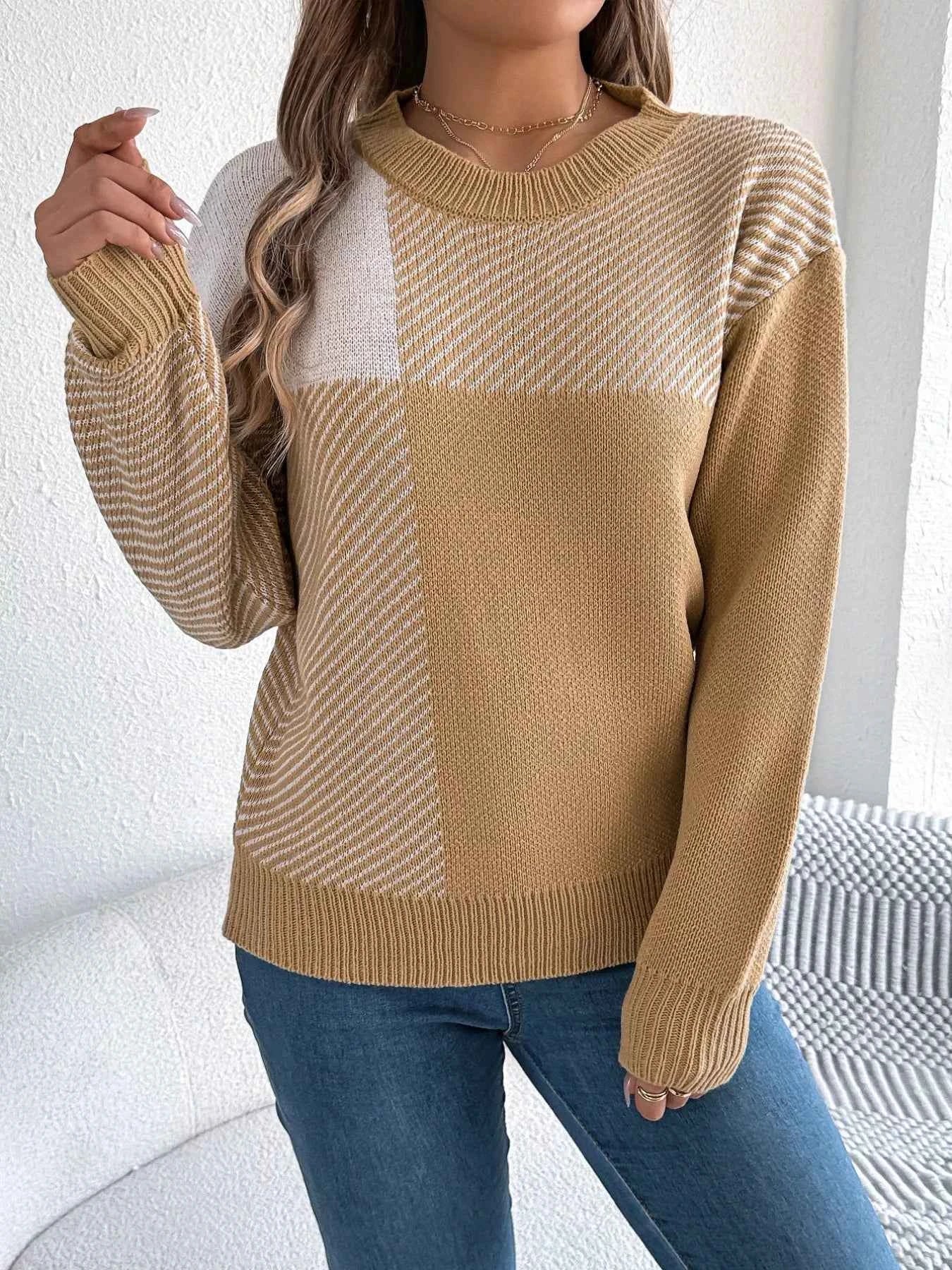 Color Block Striped Round Neck Sweater 29d63017-a848-4857-a30c-a2f9cc4efb0d-Max-Origin