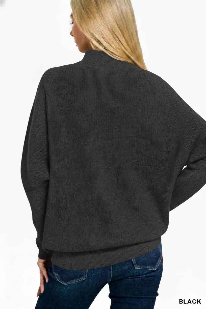 Zenana Viscose Dolman Sleeve Mock Neck Sweater