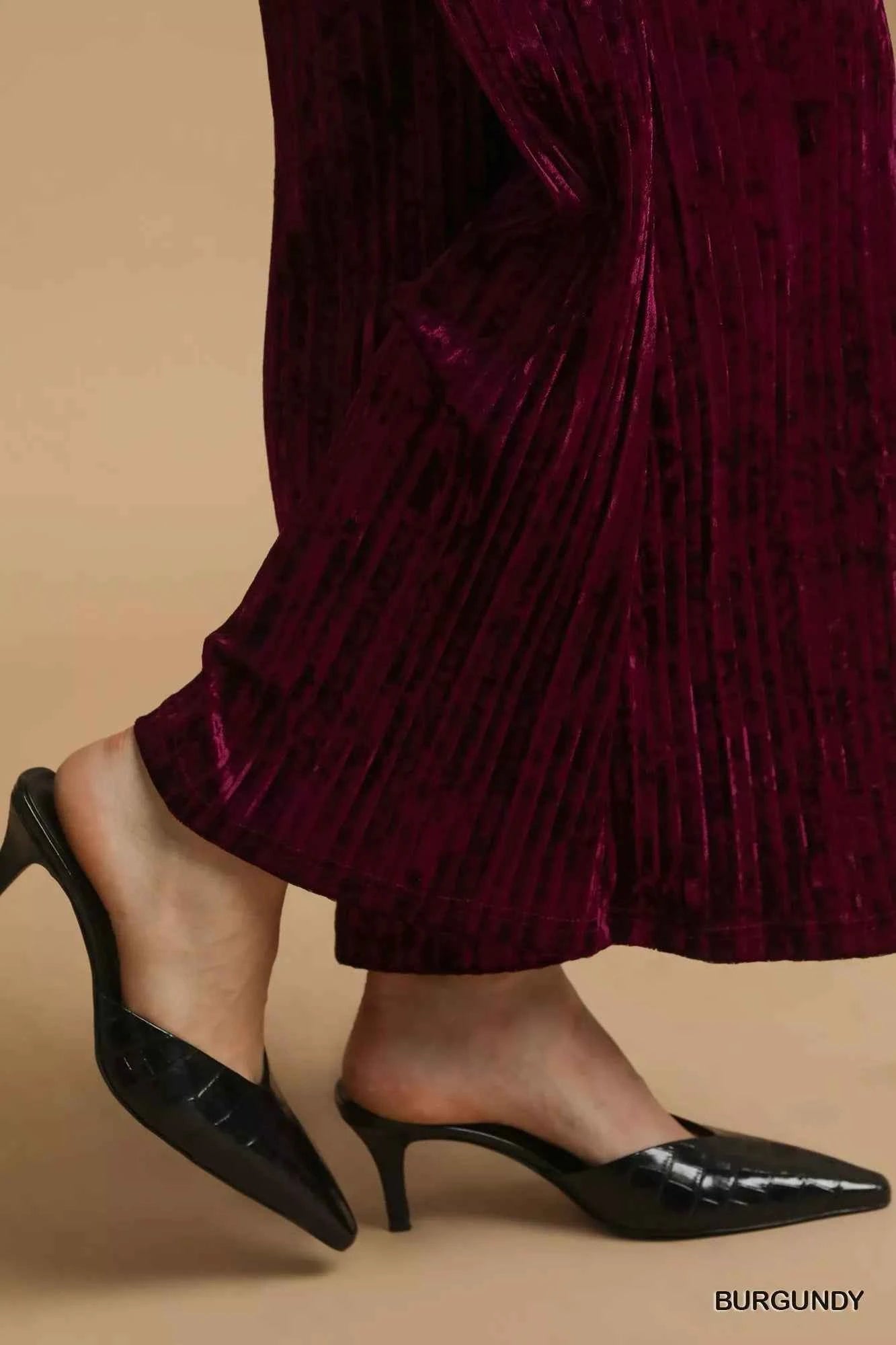 Umgee Velvet Pleated Wide Leg Pants 2af77a92-22c5-49a4-baeb-58f952516304-Max-Origin