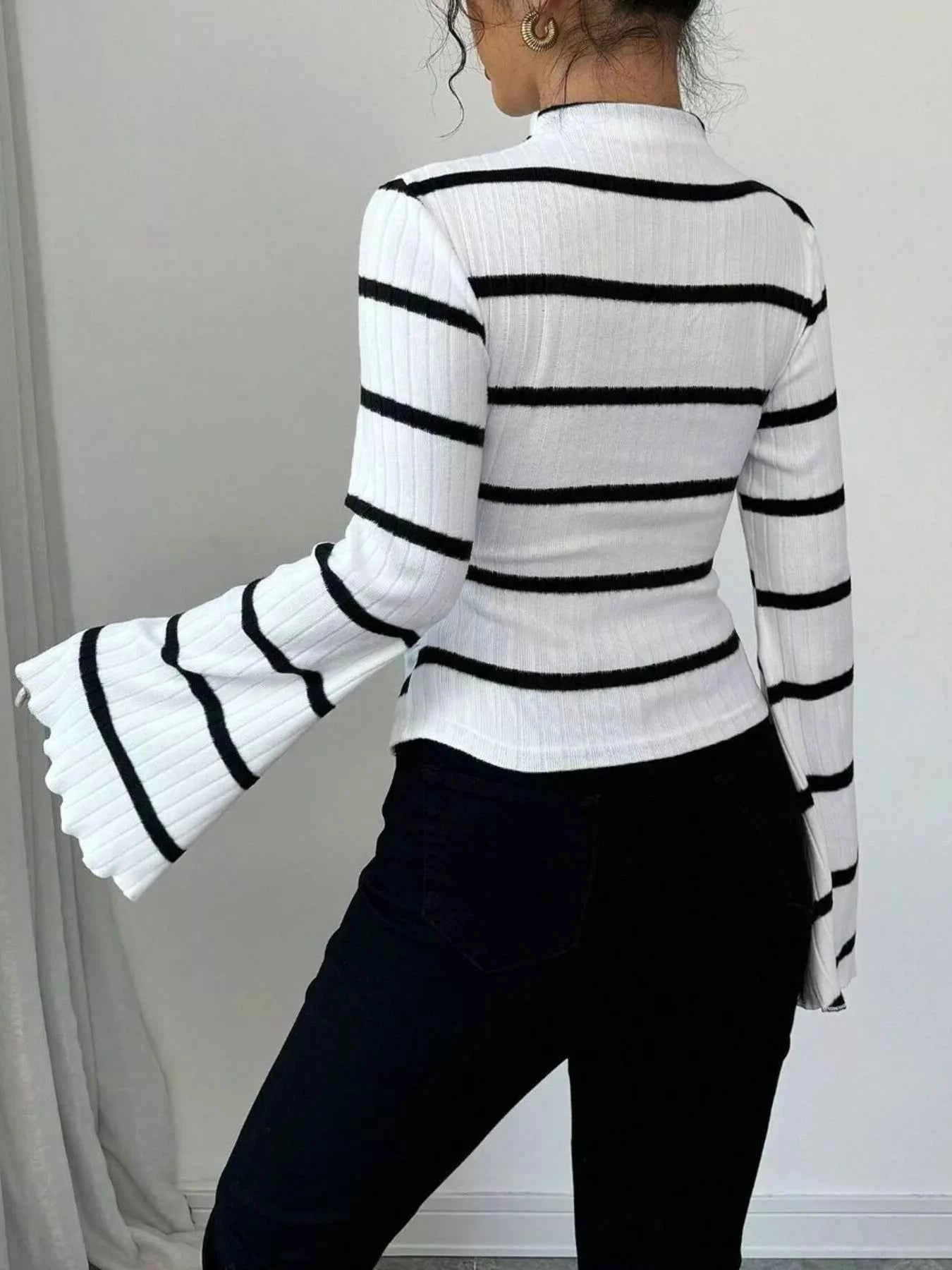 Striped Mock Neck Flare Sleeve Knit Top 2d415cdb-2213-4fed-8108-453c90e18b11-Max-Origin