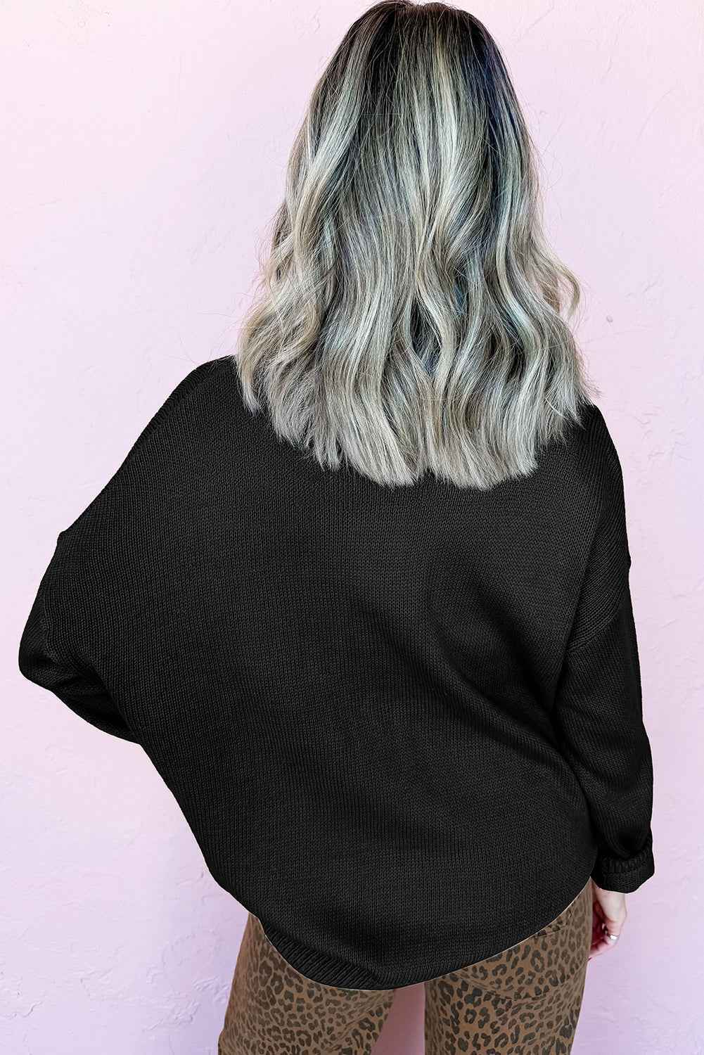 Smoke Gray Merry Colorful Dot Detail Christmas Dolman Sweater