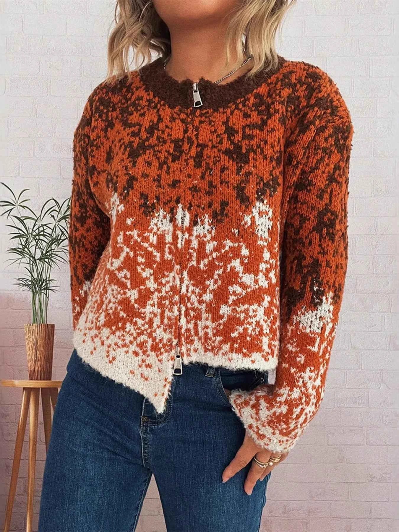 Asymmetrical Hem Zip Up Cardigan Orange One Size 2dc90449716c4d8cb406fb05b301682f-Max-Origin