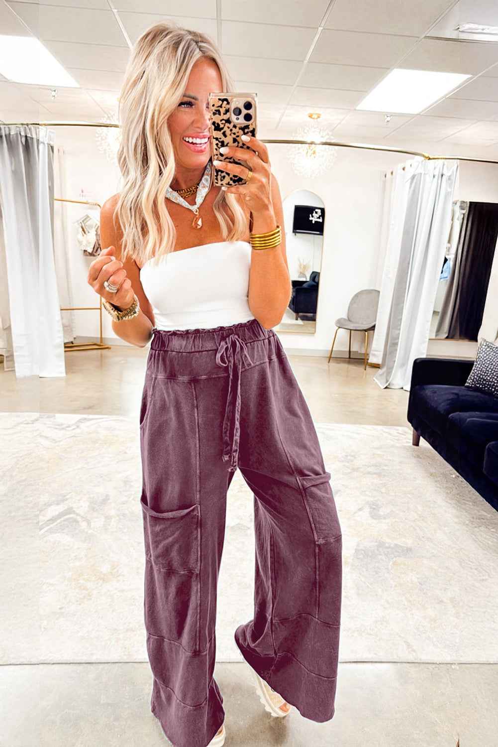 Medium Grey Mineral Wash Knot High Waist Raw Hem Pants 2eb347c335f6c337