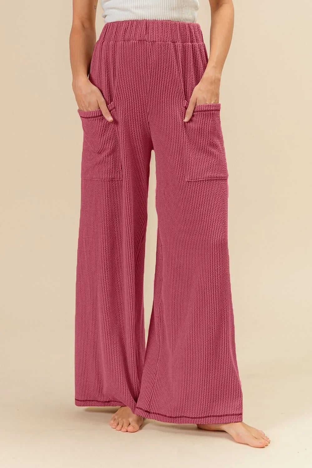 BiBi 2tone Cord Rib Waist Band Side Pocket Pants DK MAUVE 2f015f02-cc0e-4173-8c61-613a3dcf904a-Max-Origin