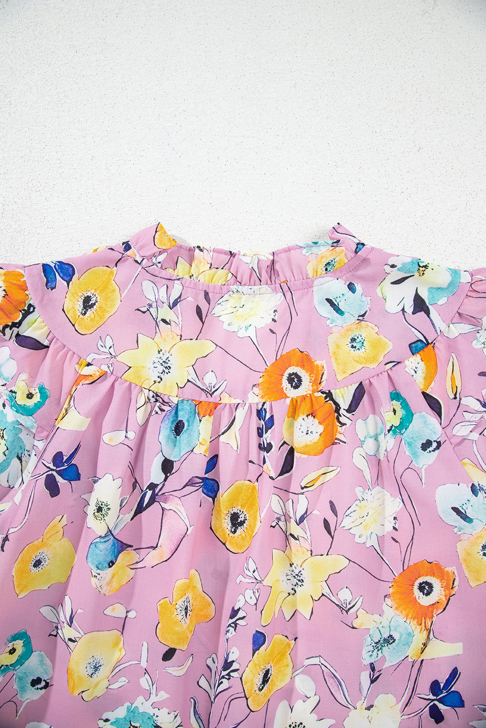 Pink Flutter Sleeve Frill V Neck Floral Top 2f87299ebacd536c