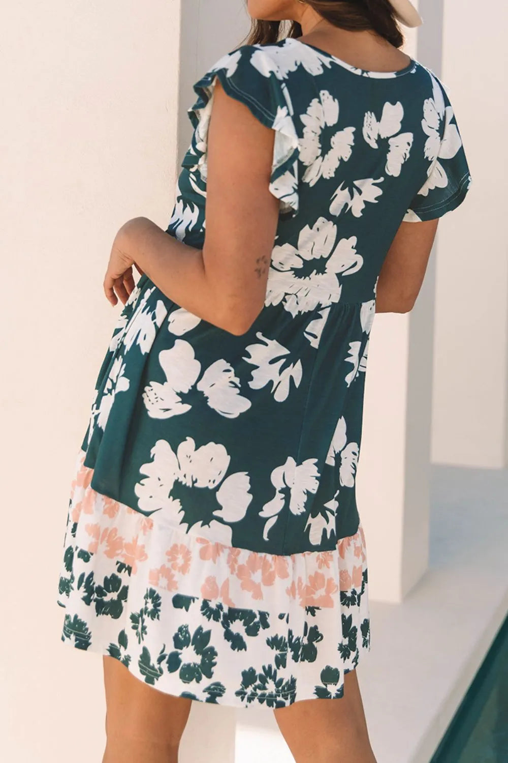 Floral Print Ruffle Sleeve Empire Waist Mini Dress 31841e3e-bf64-4359-8c2f-435308229d3c-Max-Origin