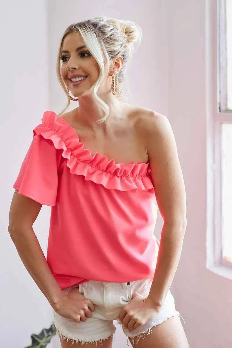 BiBi Ruffled Asymmetrical Crepe One Shoulder Top 31d03354ab5e409aaa4df98466cbc27c-Max-Origin