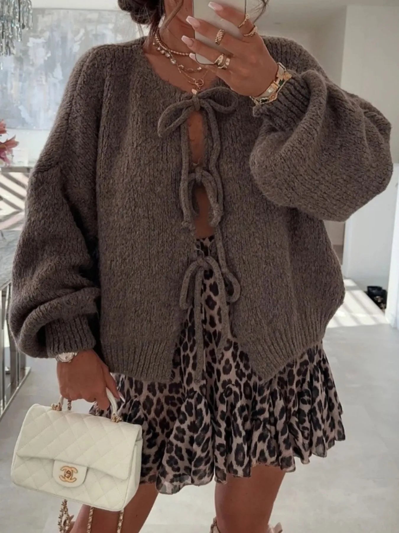 Cozy Bow-Tie Front Knit Cardigan Brown 320cb17c-afe9-4d4c-adb1-55adb1561375-Max-Origin