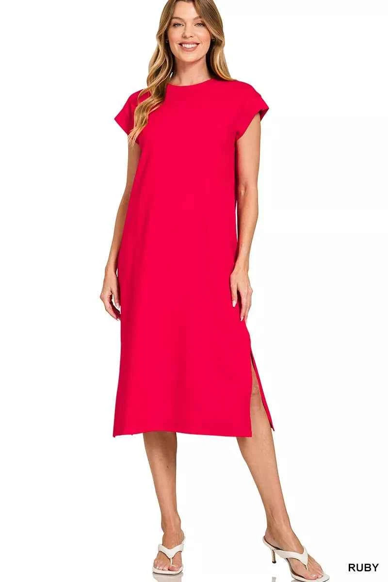 Zenana Round Neck Side Slit Midi Dress RUBY 32b7d5e0c66a4222a39fc515f2875ebc-Max-Origin