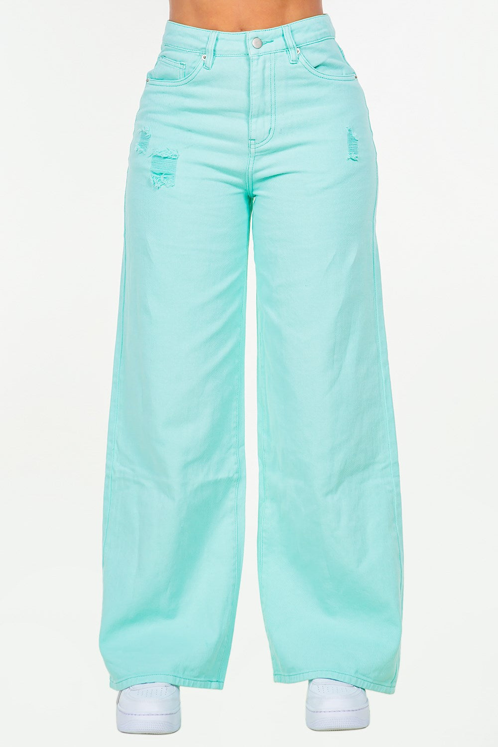 American Bazi High Waist Distressed Wide Leg Jeans Mint Blue 335e83e5-3ea3-4d8a-a575-1c4a1f22128d-Max