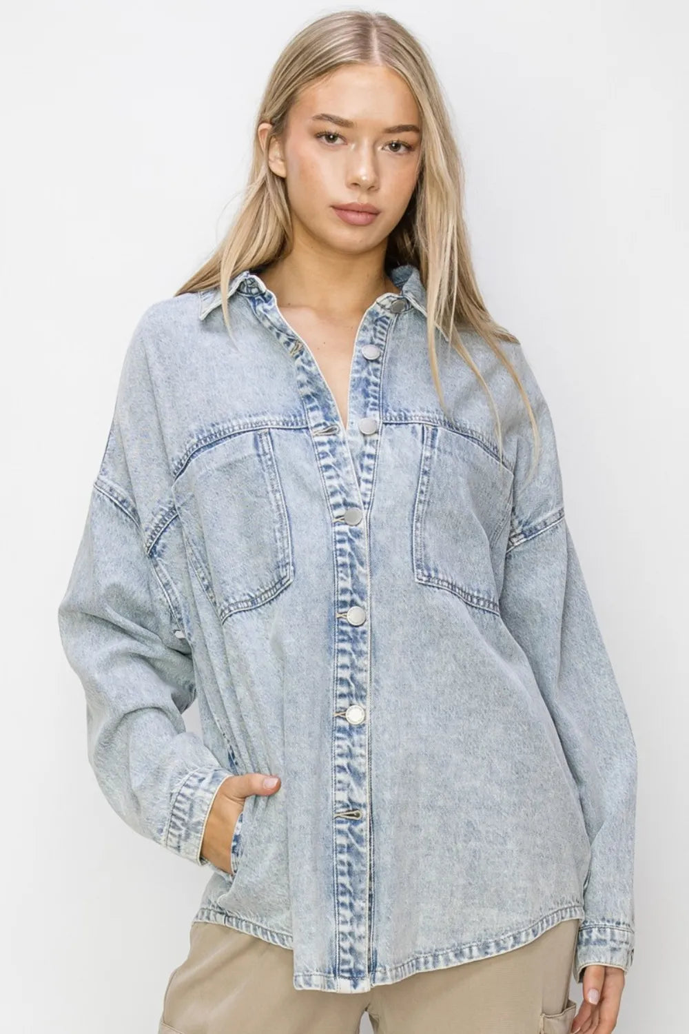 RISEN Button Up Long Sleeve Shacket Acid Light 33befb6d-707d-4bd4-8a1a-d887963fb98a-Max