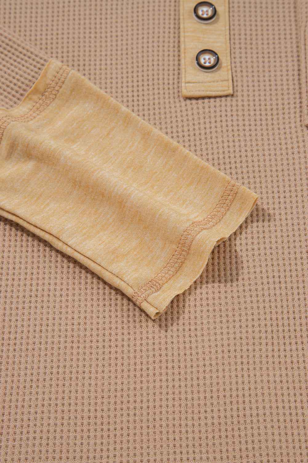 Vineyard Green Waffle Textured Patchwork Tunic Henley Top