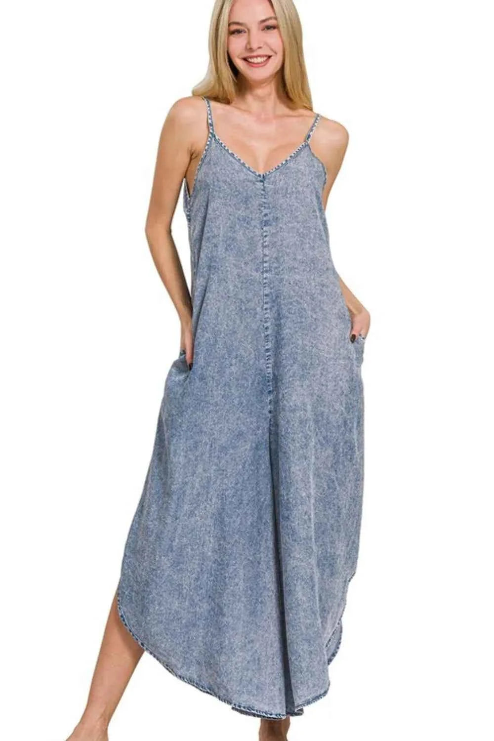 Zenana Lyocell Acid-Washed Jumpsuit M INDIGO 35b7adc7-64e5-4e82-bfc5-8f85c8f3dca4-Max-Origin