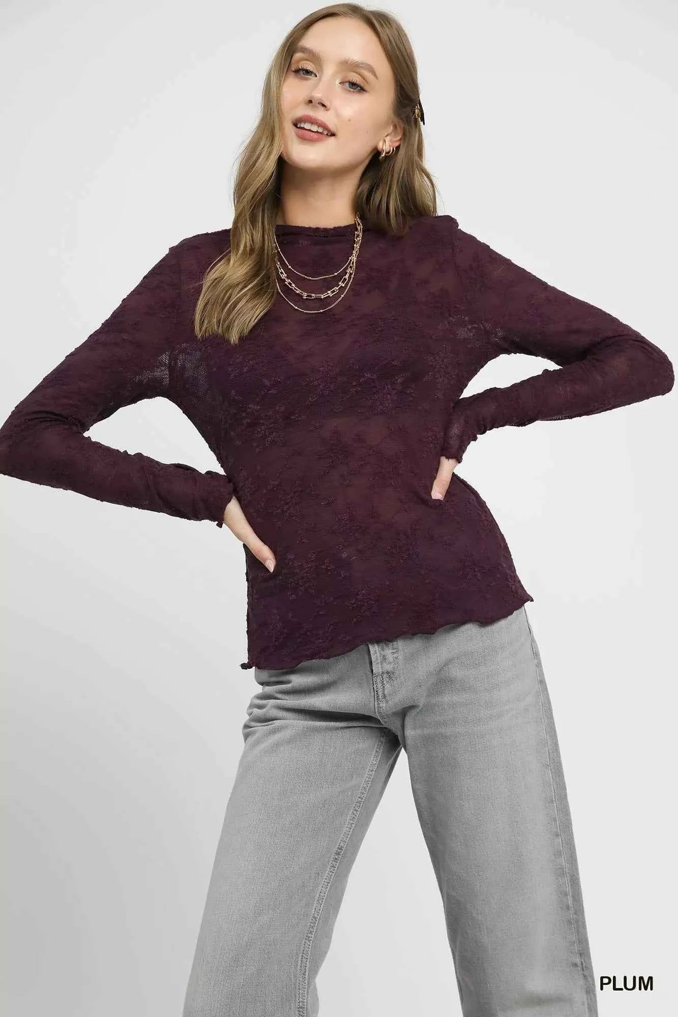 Umgee Lace Sheer Long Sleeve Top PLUM 35ba35ae-6890-4bf8-85f4-5db1f2126553-Max-Origin