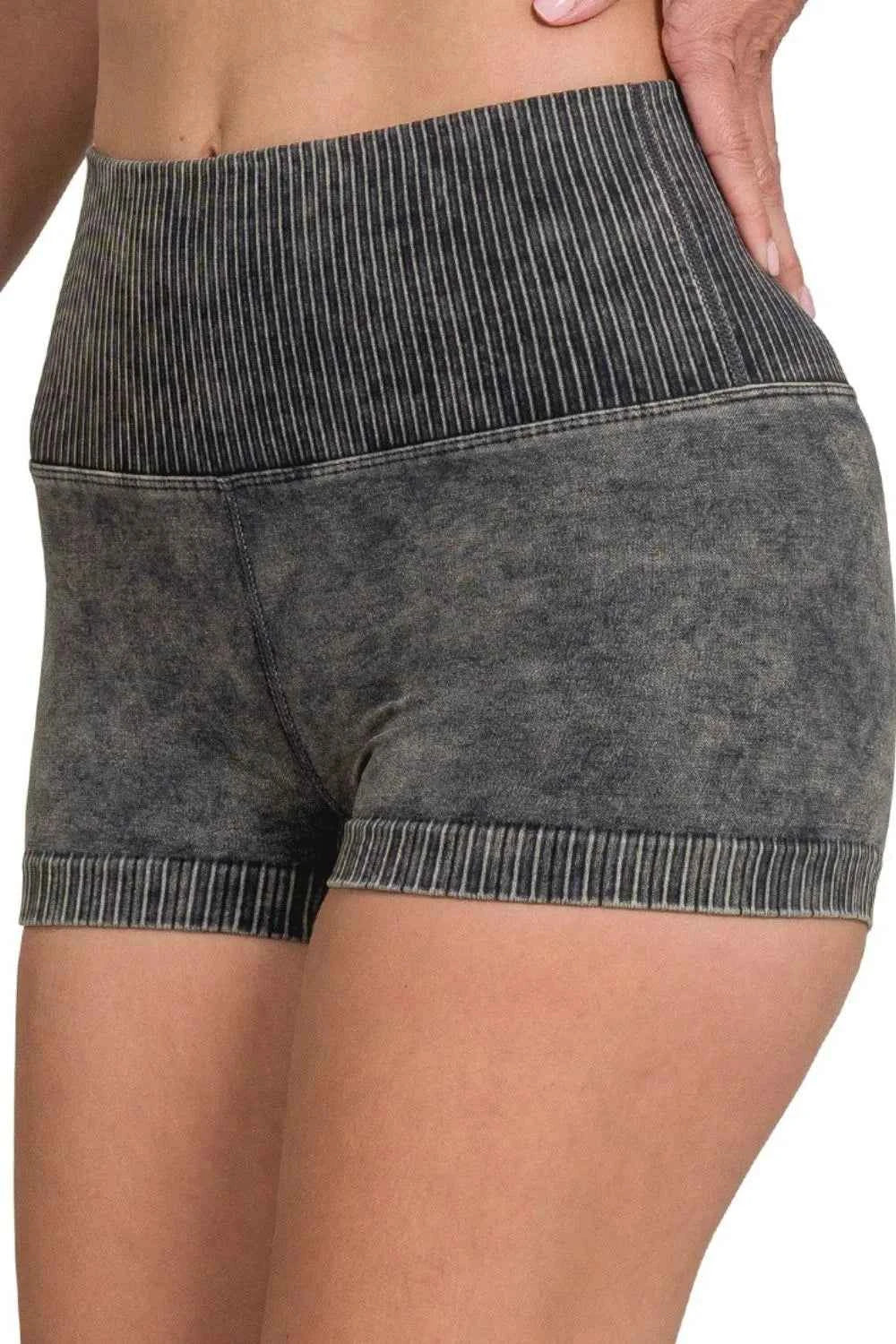 Zenana Washed Seamless High Waisted Shorts ASH BLACK 36391b60-9116-42cb-9796-9a88a0541283-Max-Origin