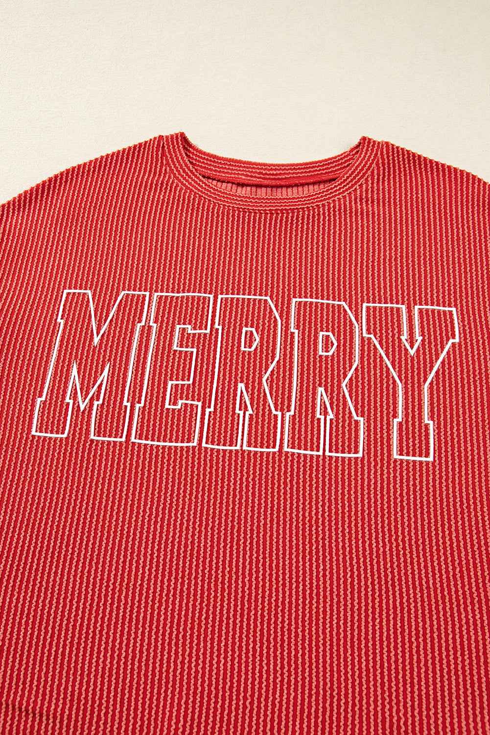 Evergreen Twisted Rib Merry Letter Graphic Loose Long Sleeve Top 36bd936c1465e97a