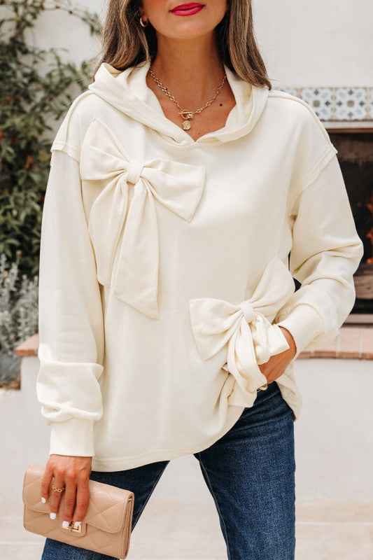 Solid Bow Long Sleeve Hoodie White 37019e85-2acc-4692-8633-bcbc1ce7bcf5