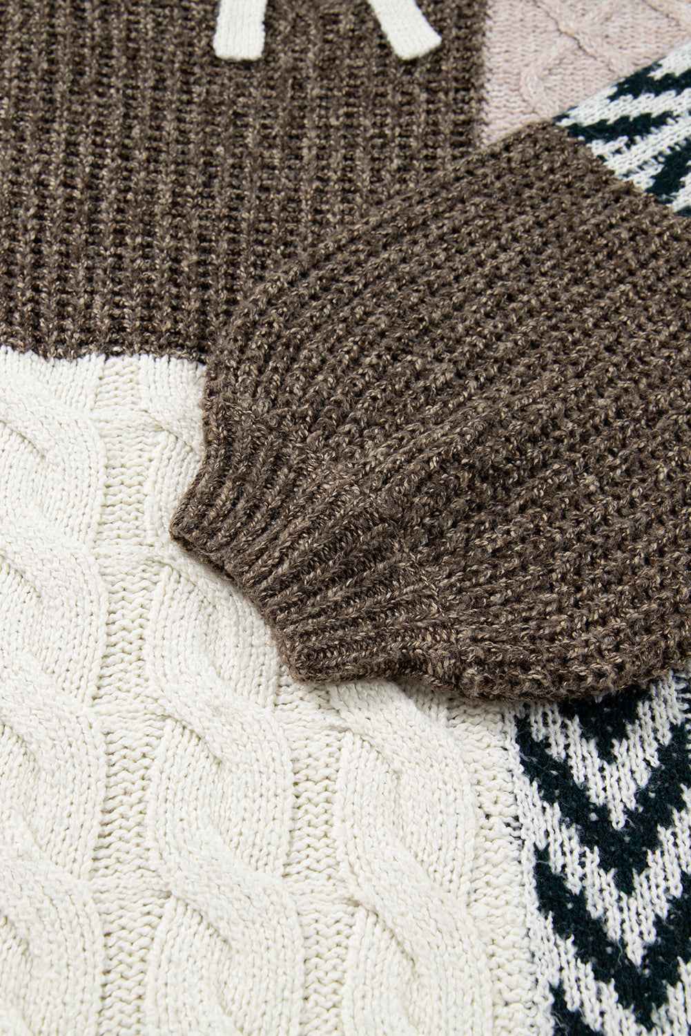 Brown Plus Size Color Block Patchwork Knotted Back Loose Fit Sweater 3761602b3c3105d7