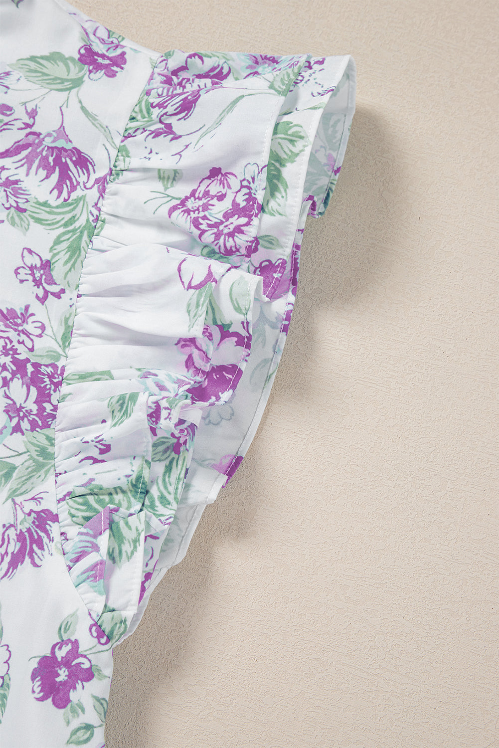 Sky Blue Floral Print Ruffle Sleeve Frill Shirt 3792a68969707879