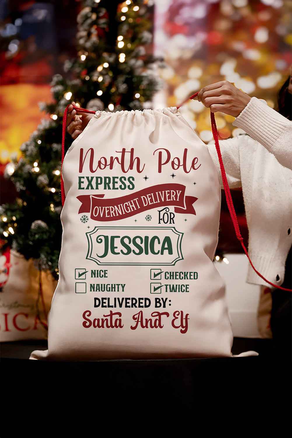 White North Pole Express Drawstring Christmas Gift Bag White ONE SIZE 100%Polyester 38f9c51092aa40d4