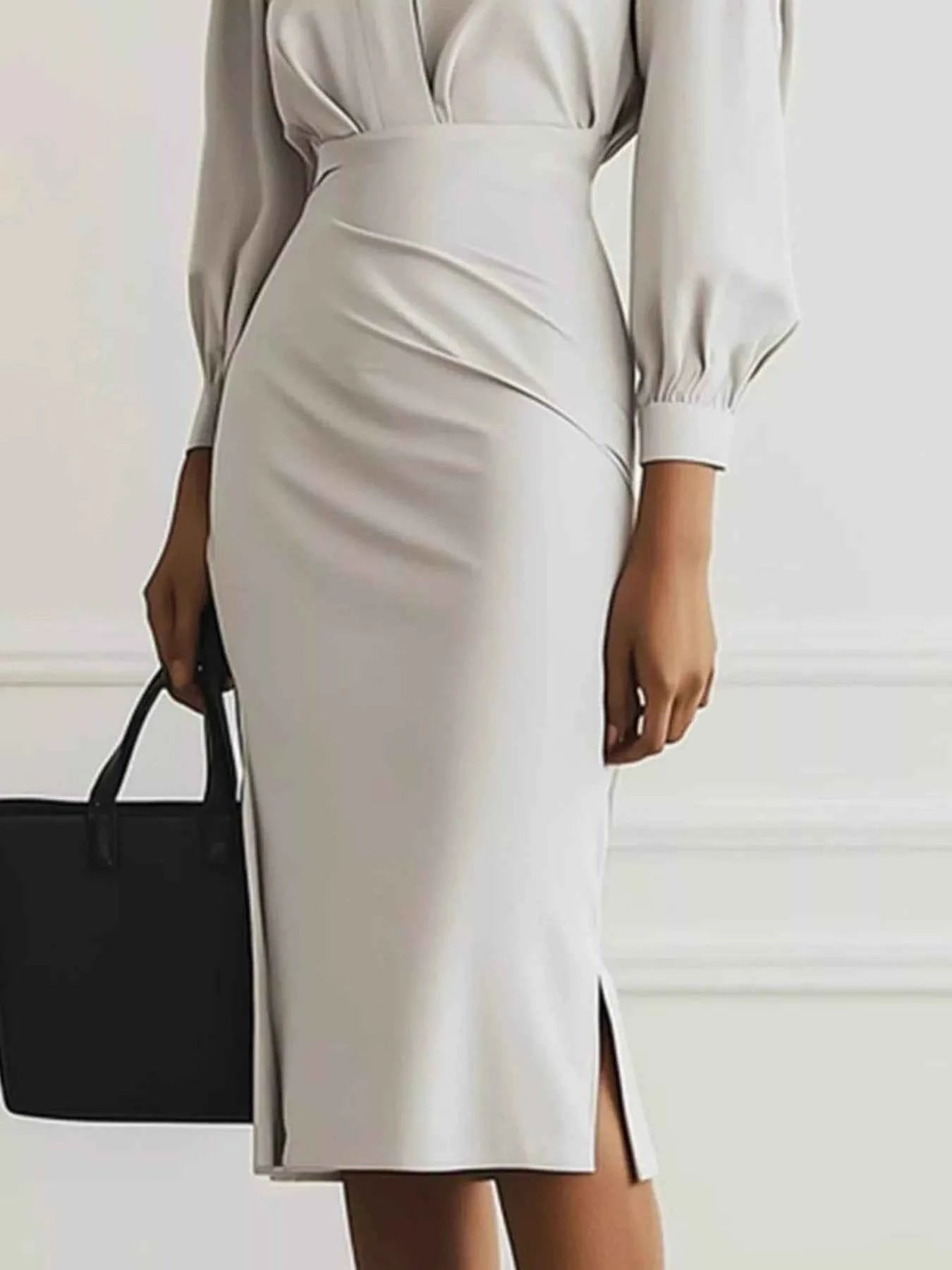 Ruched Midi Shirt Dress with Side Slit 395ca234-c68b-4db4-ad89-724565fa5d1f-Max-Origin