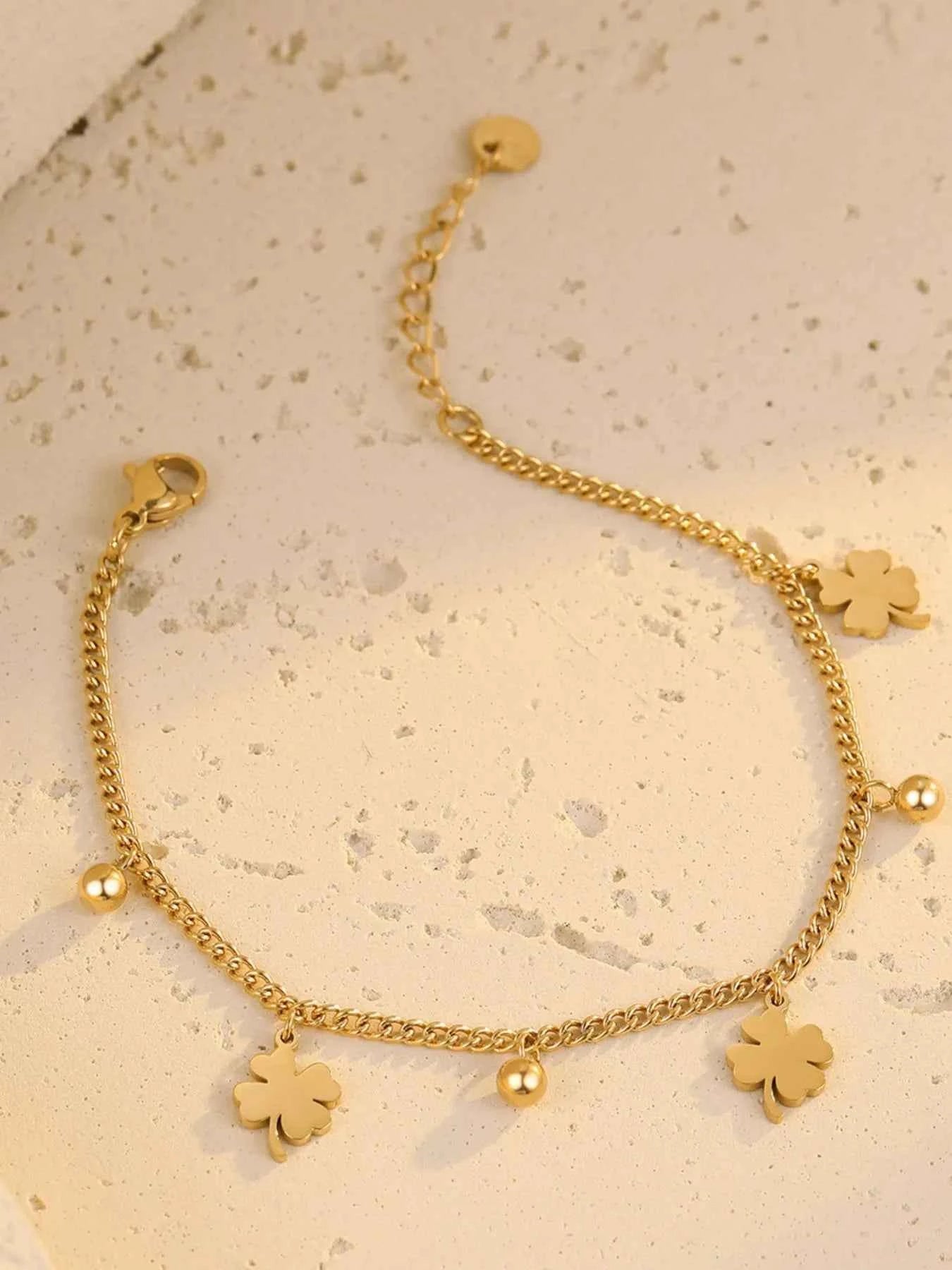 Stainless Steel Four Leaf Clover Bracelet Gold One Size 395e5af5-09c8-438e-a8cf-7a17de8483ca-Max-Origin
