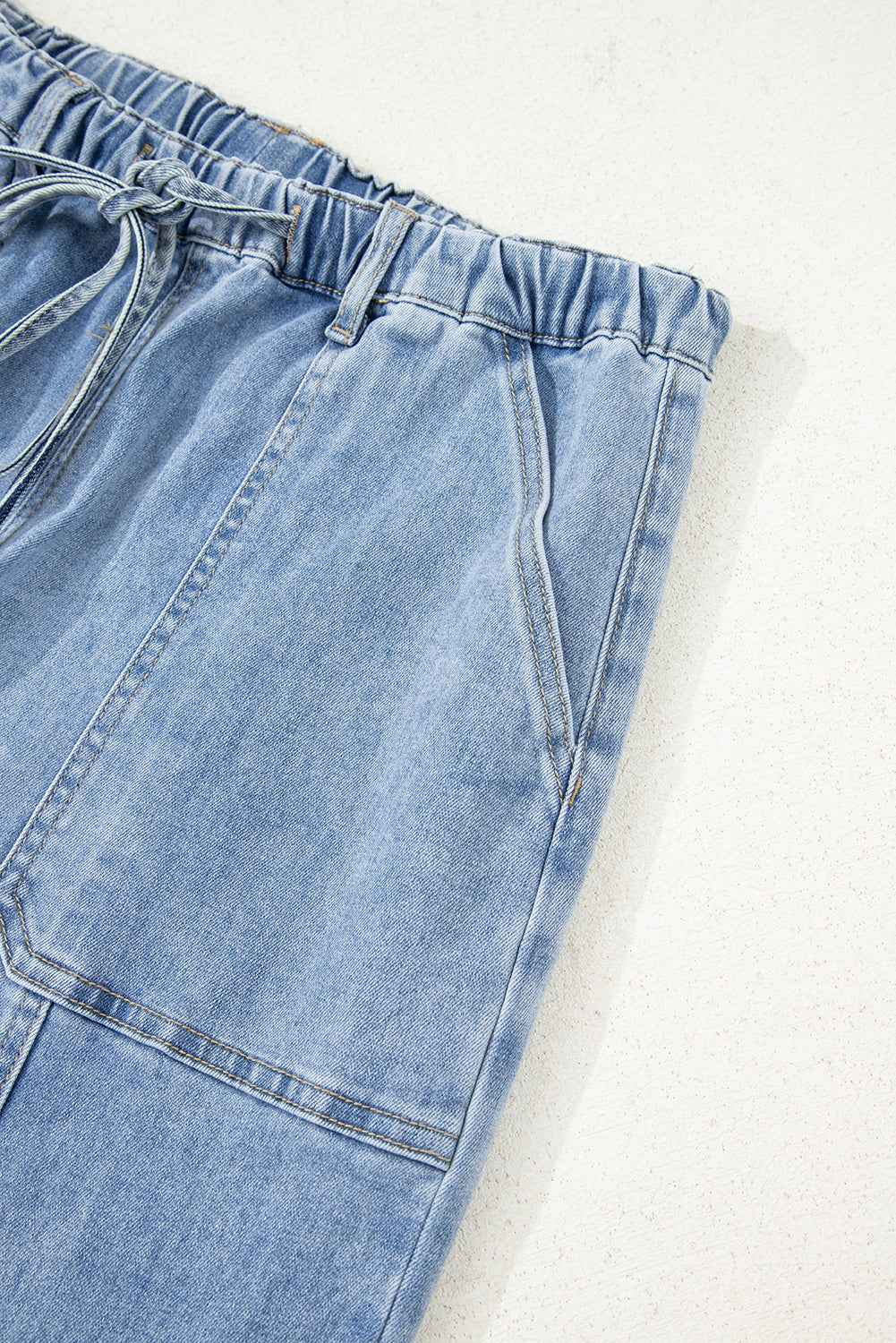 Beau Blue Drawstring Seam Detail Raw Hem Wide Leg Jeans 396092d626393978