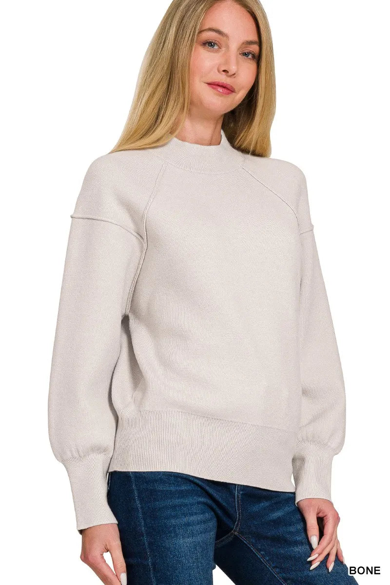 Zenana Viscose Mock Neck Exposed Seam Sweater BONE 397ec463e96342cb84b4bcdce3059dcf-Max-Origin