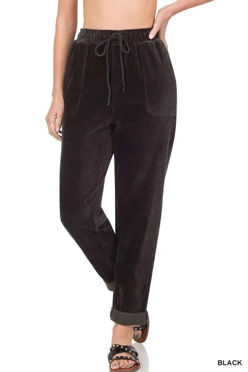 Zenana Corduroy Drawstring Cuffed Pants