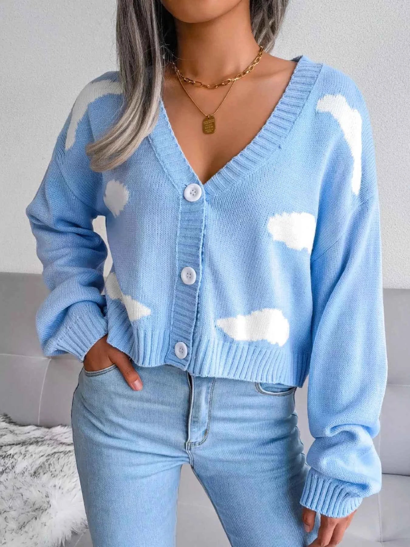 Cloud Pattern Button-Up Cropped Cardigan Light Blue 3b0a247c-6932-4cf0-bd80-3e2343c67267-Max-Origin