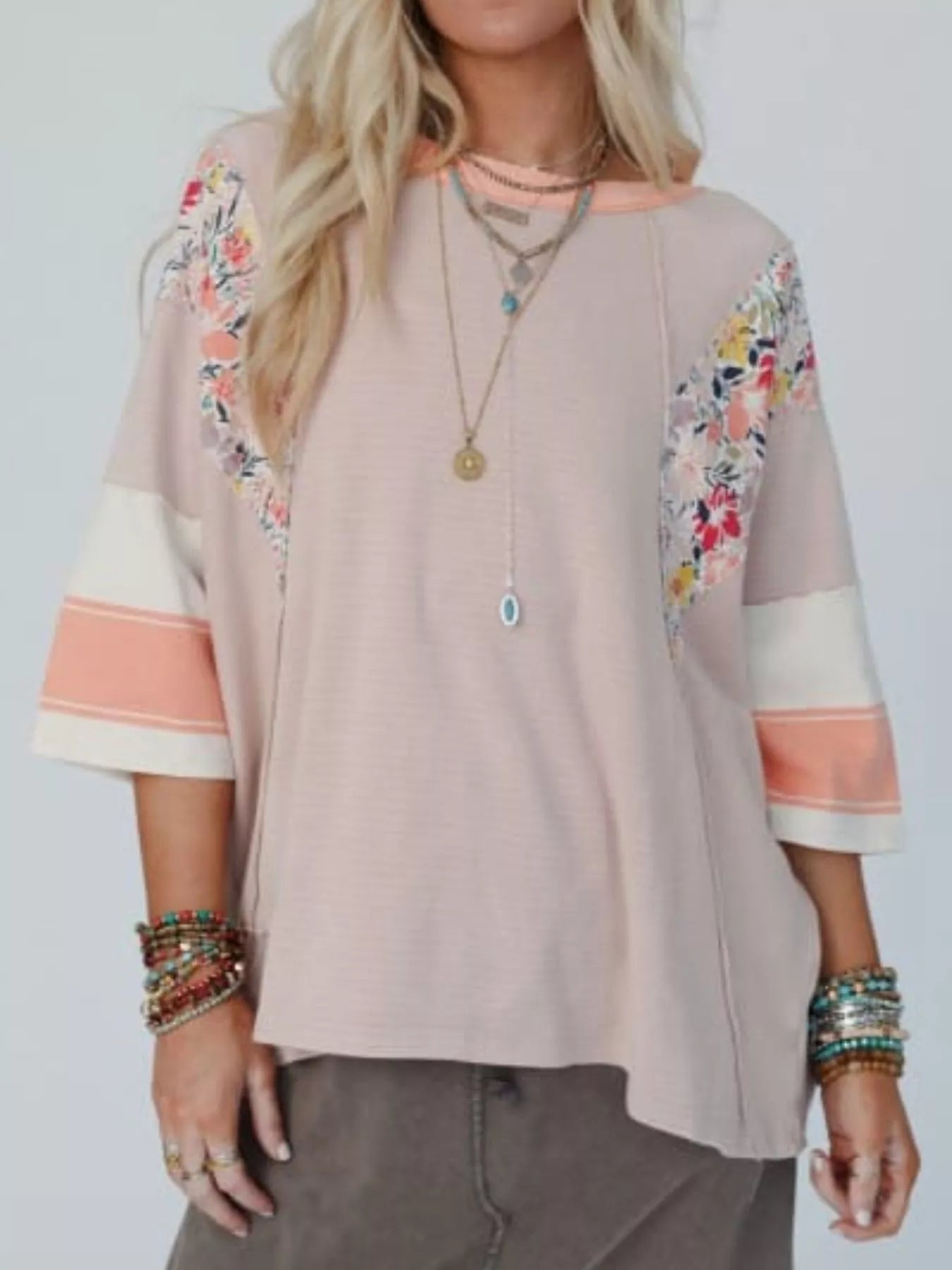 Striped Floral Long Sleeve T-Shirt Orange 3d7cb472-0a7c-4f79-bb7a-04db5995672f-Max-Origin