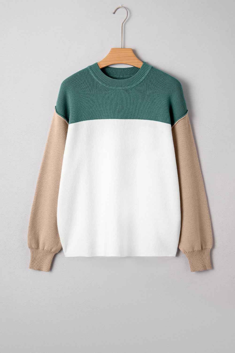Green Colorblock Ribbed Knit Baggy Sweater 3dd45e8da735db8f